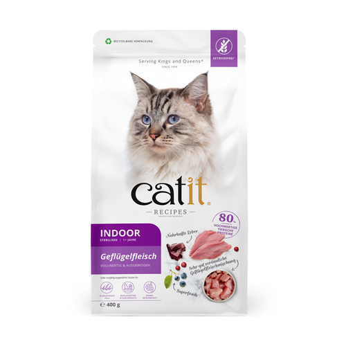 CatIt Recipies Indoor Adult, karma sucha, dla dorosłych kotów niewychodzących, drób, 400g
