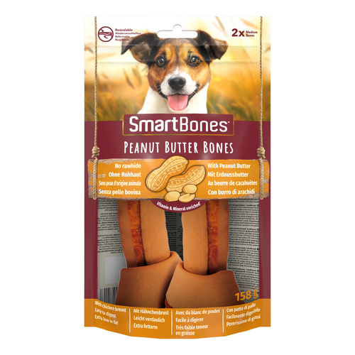 SMART BONES Przysmak dla psa kości o smaku masła orzechowego M 2 szt.
