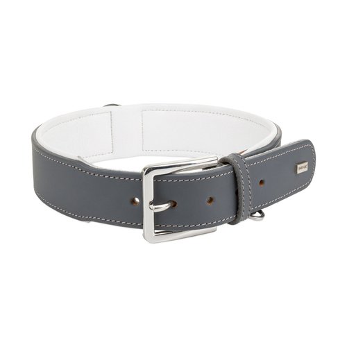 Barry King Obroża skórzana, XL: 50-58 cm/44 mm, szara/biała