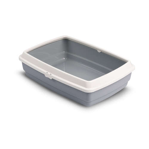 Barry King Kuweta otwarta HANDY z ramką dla kota, szara, 42x33x14cm