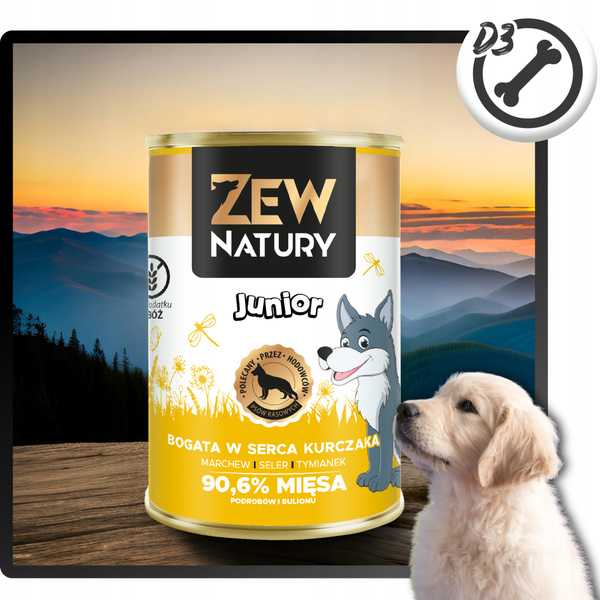 Mokra Karma Dla Szczeniat Bogata w Serca Kurczaka 400g Zew Natury
