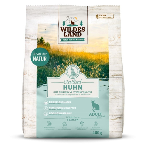 WILDES LAND CAT Huhn sterilised - karma dla sterylizowanych kotów (400g)