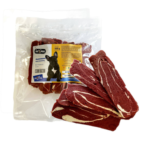 Hau Miau marmurkowe paski z WOŁOWINĄ przysmak dla psa 500g