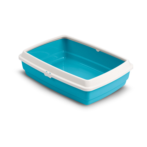 Barry King Kuweta otwarta HANDY z ramką dla kota, błękitna, 42x33x14cm