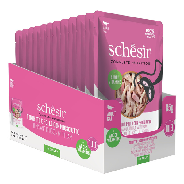 Schesir C&B karma mokra dla kotów tuńczyk z kurczakiem i szynką w galarecie 85 g