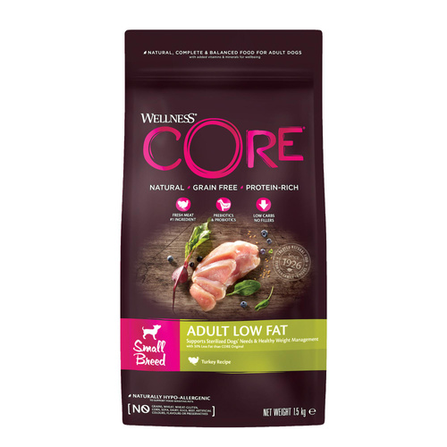 Wellness Core Small Breed Low Fat karma sucha dla dorosłych psów małych ras indyk 1,5kg