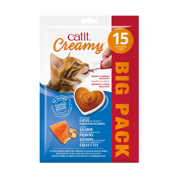 CatIt Creamy, przysmak, dla kota, łosoś z krewetkami, 15x10g