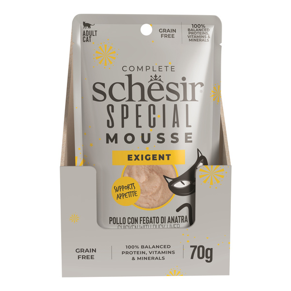 Schesir Special Mousse Exigent karma mokra dla kota kurczak z wątróbką kaczą i jajkiem 70 g