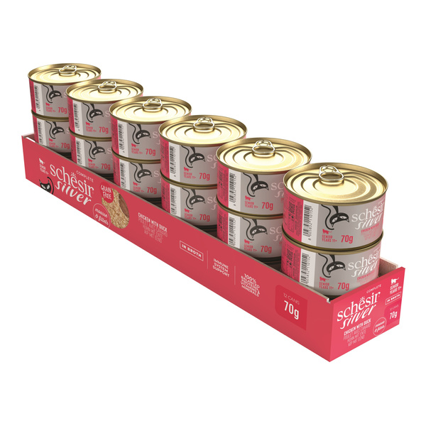 Schesir Silver karma mokra dla kota mus z rozdrobnionym kurczakiem i kaczką 70 g