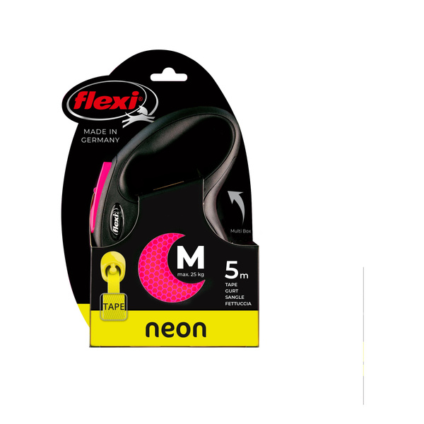 FLEXI Smycz automatyczna dla psa New Neon M taśma 5 m kol. różowy