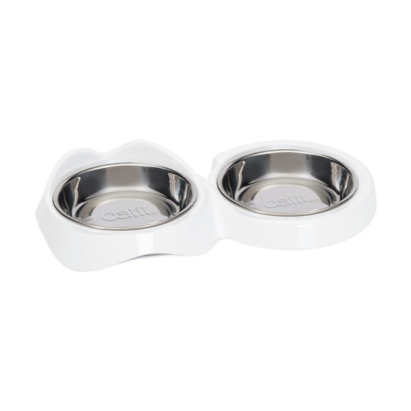CatIt Pixi, podwójna miska, dla kota, biała, 31,8 x 16,9 x 5,7, 2x200ml