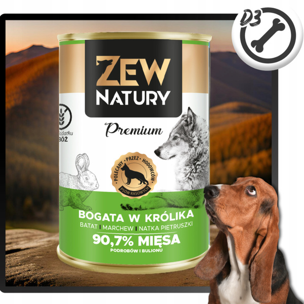 Mokra Karma Dla Psa Bogata w Królika Puszka 800g Zew Natury PREMIUM