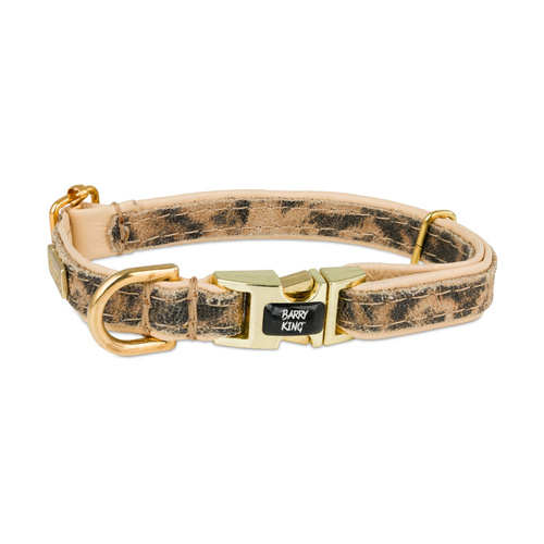 Barry King Obroża dla psa, Wild Cheetah, beżowa, skórzana mosiądz, S 13mm/25-40cm