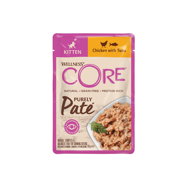 Core Purely Pate Kitten, karma mokra, dla kociąt, kurczak i tuńczyk, 85g, saszetka, 8szt/DISPLAY
