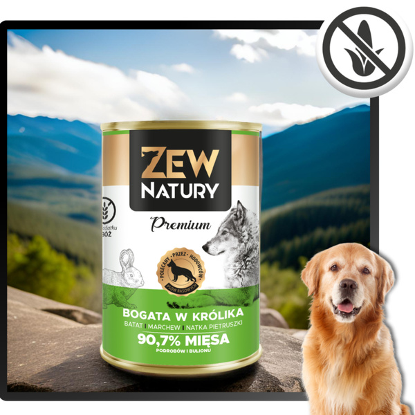 Mokra Karma Dla Psa Bogata w Królika Puszka 800g Zew Natury PREMIUM