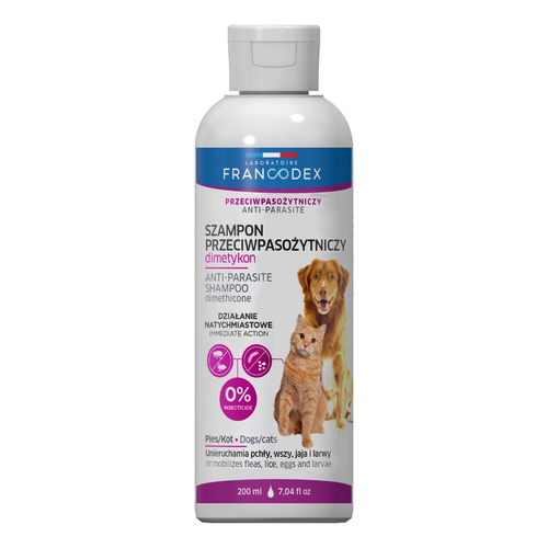 FRANCODEX PL Szampon dla psa i kota przeciw pasożytom, z dimetykonem 200 ml