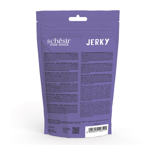 Schesir Jerky przysmak dla psów kaczka z jabłkiem suszona 145 g