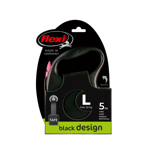 FLEXI Smycz automatyczna dla psa Black Design L taśma 5 m kol. różowy