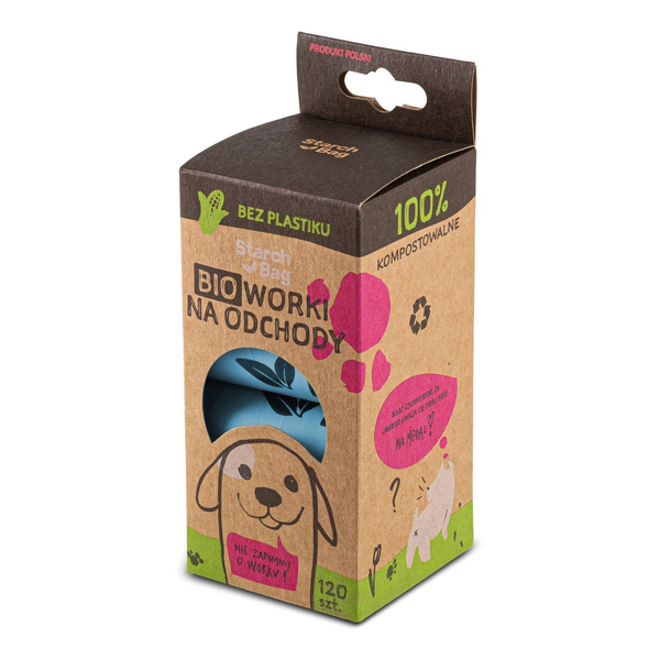 STARCHBAG Kompostowalne BIOworki na odchody 1 rolka x 15szt, kol. błękit