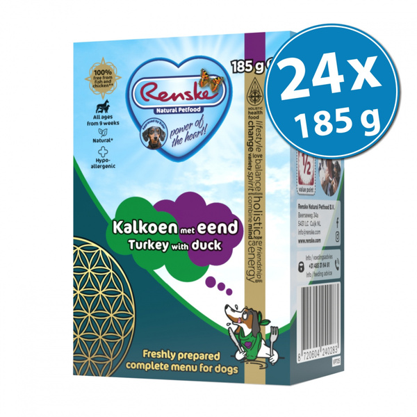 Renske Fresh turkey with duck - świeży indyk z kaczką dla psów (24 szt. x 185 g)