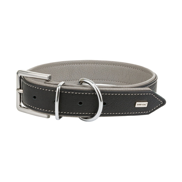 Barry King Obroża skórzana, XL: 45-55 cm/35 mm, czarna/szara