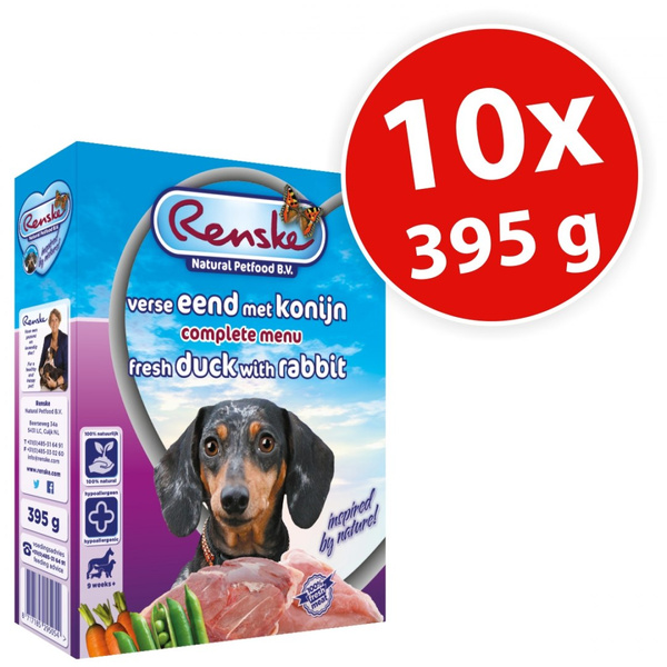 Renske Dog fresh meat - świeże mięso kaczka i królik dla psów (opak.zbiorcze 10 szt.x395 g)