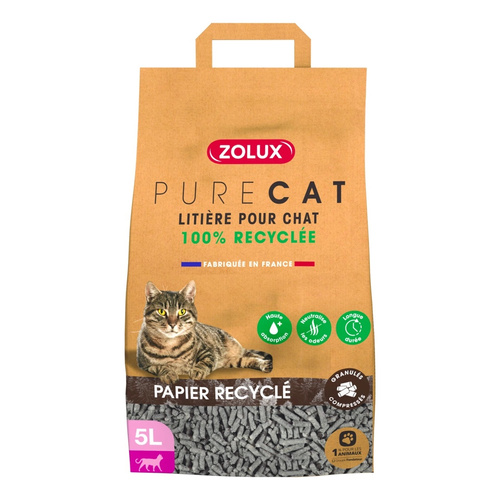 ZOLUX Żwirek dla kota granulat z papieru z recyklingu PURECAT 5 l