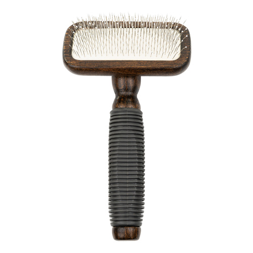 Ekskluzywna szczotka pudlówka prostokątna, dla zwierząt, drewno bukowe, stal, tworzywo TPR, wym. 9,4x16,3cm