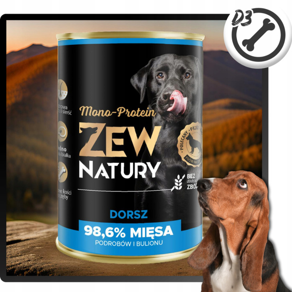 Karma dla Psa Mokra ZEW NATURY 800g Dorsz Cała Ryba dla Dorosłych Psów