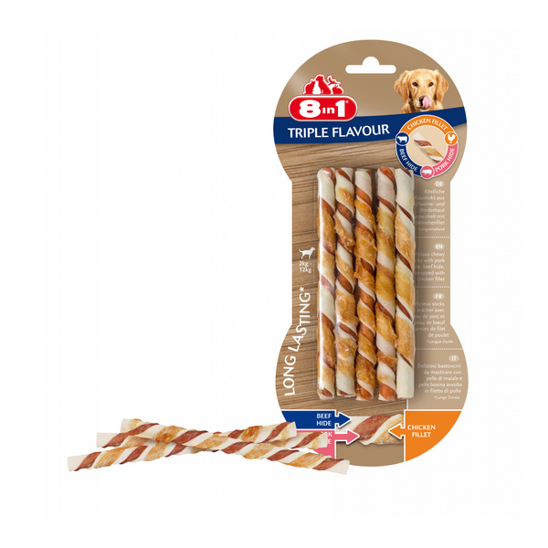 8in1 Przysmak dla psa pałeczki Triple Flavour Twisted Sticks 10 szt.