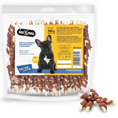 Hau Miau Pałeczki ze skóry z WOŁOWINĄ dla psa 500g