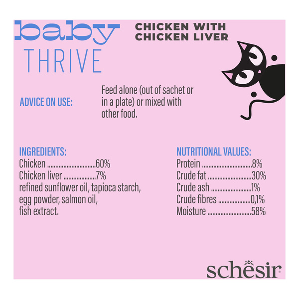 Schesir Baby Thrive multipack karma mokra dla kociąt kurczak z wątróbką 20x8 g wysokokaloryczna