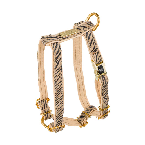 Barry King Szelki dla psa, Wild Tiger, beżowe, skórzane mosiądz, M 16mm/ob. szyi 30-50cm ob. klatki 40-70cm