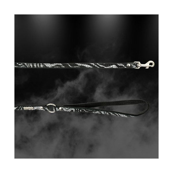 Barry King Smycz dla psa, Equilibre, Czarna Zebra, skórzana nikiel, 13mm/120cm