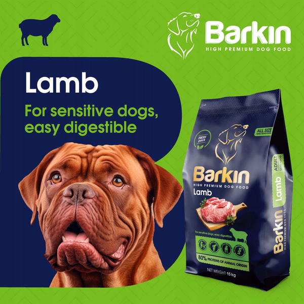 Karma sucha PREMIUM dla psa BARKIN JAGNIĘCINA 15KG