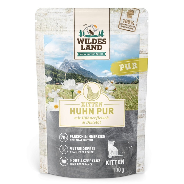 WILDES LAND CAT Pur Huhn - kurczak z olejem z krokosza dla kociąt (100g)