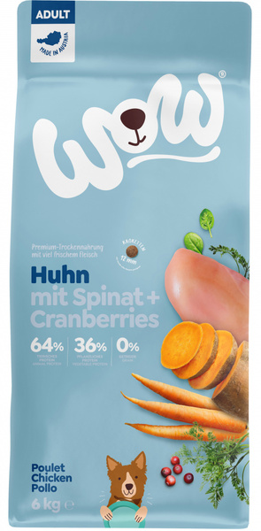 WOW Huhn - kurczak ze szpinakiem i żurawiną dla dorosłych psów (6kg)