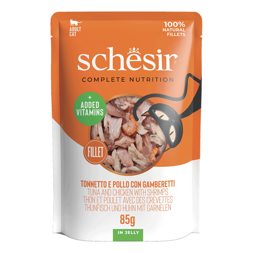 Schesir C&B karma mokra dla kotów tuńczyk z kurczakiem i krewetkami w galarecie 85 g
