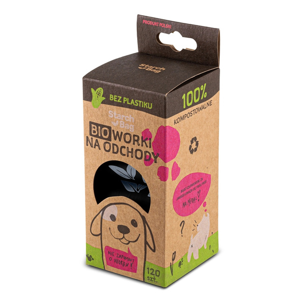 STARCHBAG Kompostowalne BIOworki na odchody 8 rolek x 15szt, kol. czarny