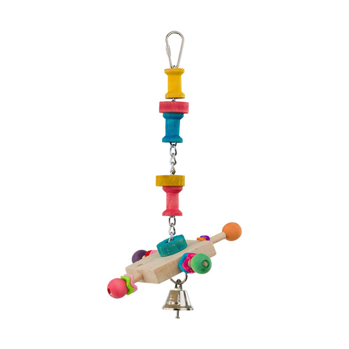 Panama Pet Zabawka, dla ptaków, wisząca, drewniana, 27 cm, z metalowym dzwonkiem