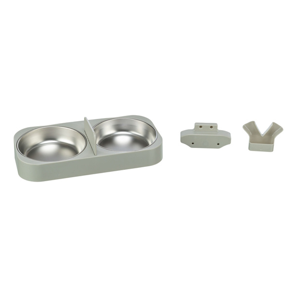 Trixie Miska podwójna do 24347, jasnoszara, plastik/stal nierdzewna, 0.5 l/32 × 5 × 16 cm
