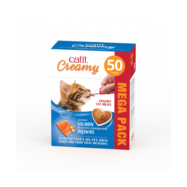 CatIt Creamy Megapack, przysmak, dla kota, łosoś z krewetkami, 50x10g