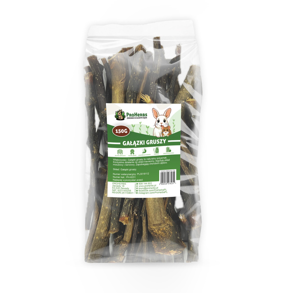 ProHerbs Gałązki Gruszy 150g - Naturalny przysmak dla Gryzoni i Królików