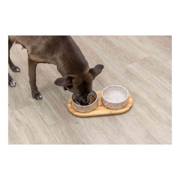 Trixie zestaw Miski ceramiczne dla psa na stojaku bambusowym 2x800ml