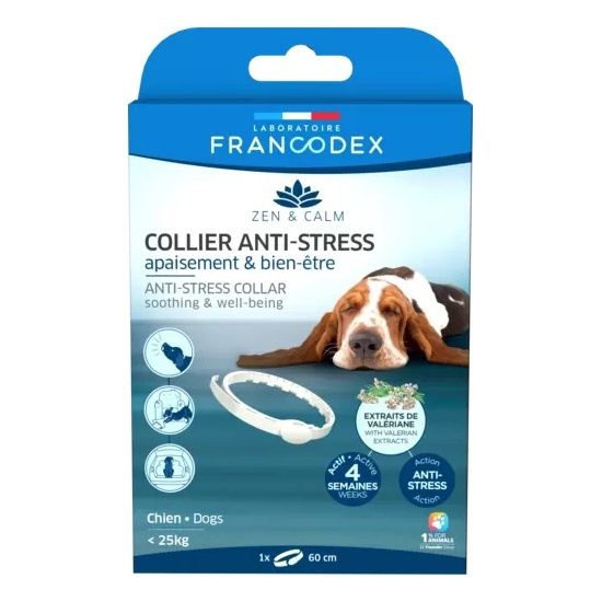 FRANCODEX Obroża antystresowa z walerianą dla psów poniżej 25 kg, 60 cm