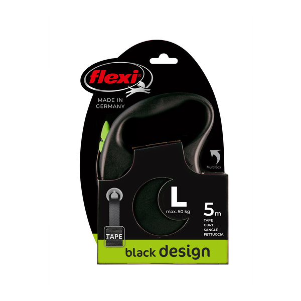 FLEXI Smycz automatyczna dla psa Black Design L taśma 5 m kol. zielony
