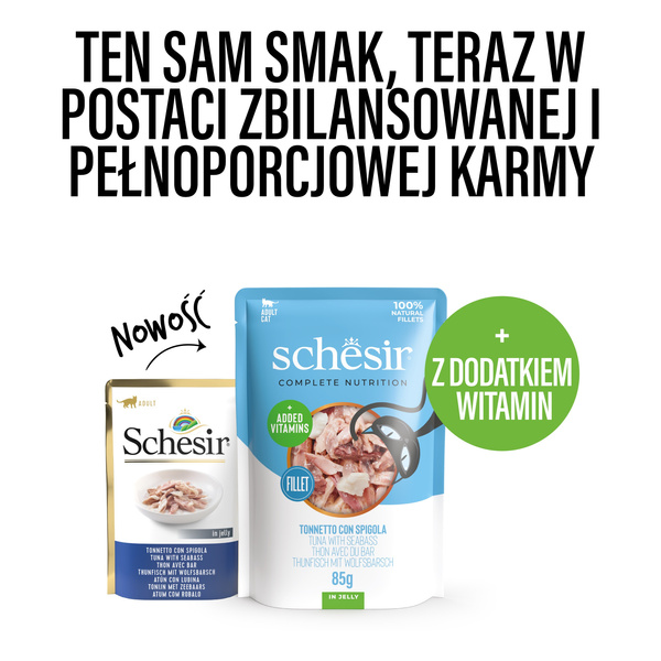 Schesir C&B karma mokra dla kotów tuńczyk z okoniem morski w galarecie 85 g