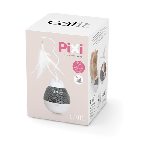 CatIt Pixi Spinner, zabawka karmiąca z piórkiem, dla kota, biało/szara, 8.5 x 24 cm