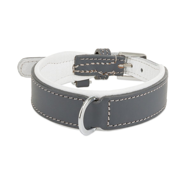 Barry King Obroża skórzana, XS: 27-32 cm/26 mm, szara/biała