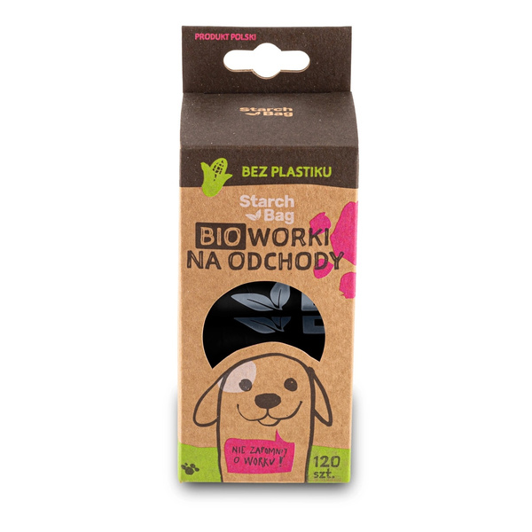 STARCHBAG Kompostowalne BIOworki na odchody 8 rolek x 15szt, kol. czarny